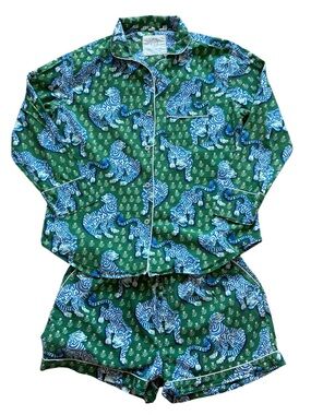 Printfresh Tiger Queen Pajama Set Top S Shorts M Green Organic Cotton Tiger Boho